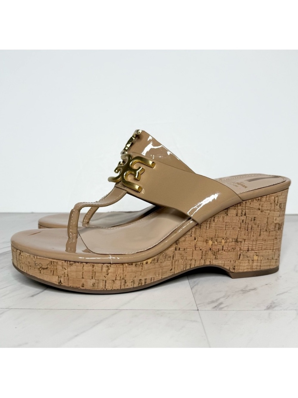 Sam Edelman Yardlie Tan Patent Cork Wedge Sandal 8 1/2 M